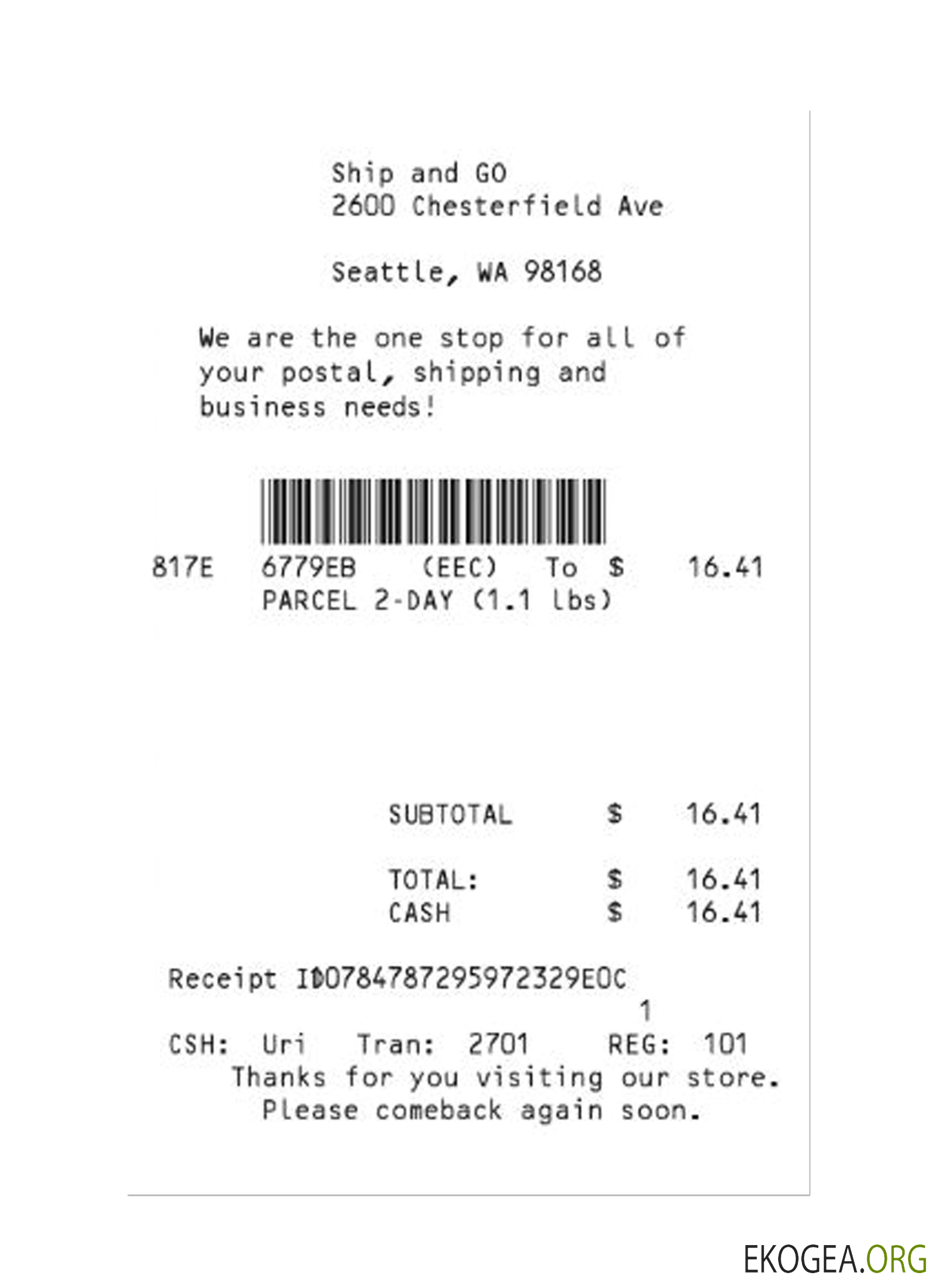 Modèle de reçu SHIP AND GO